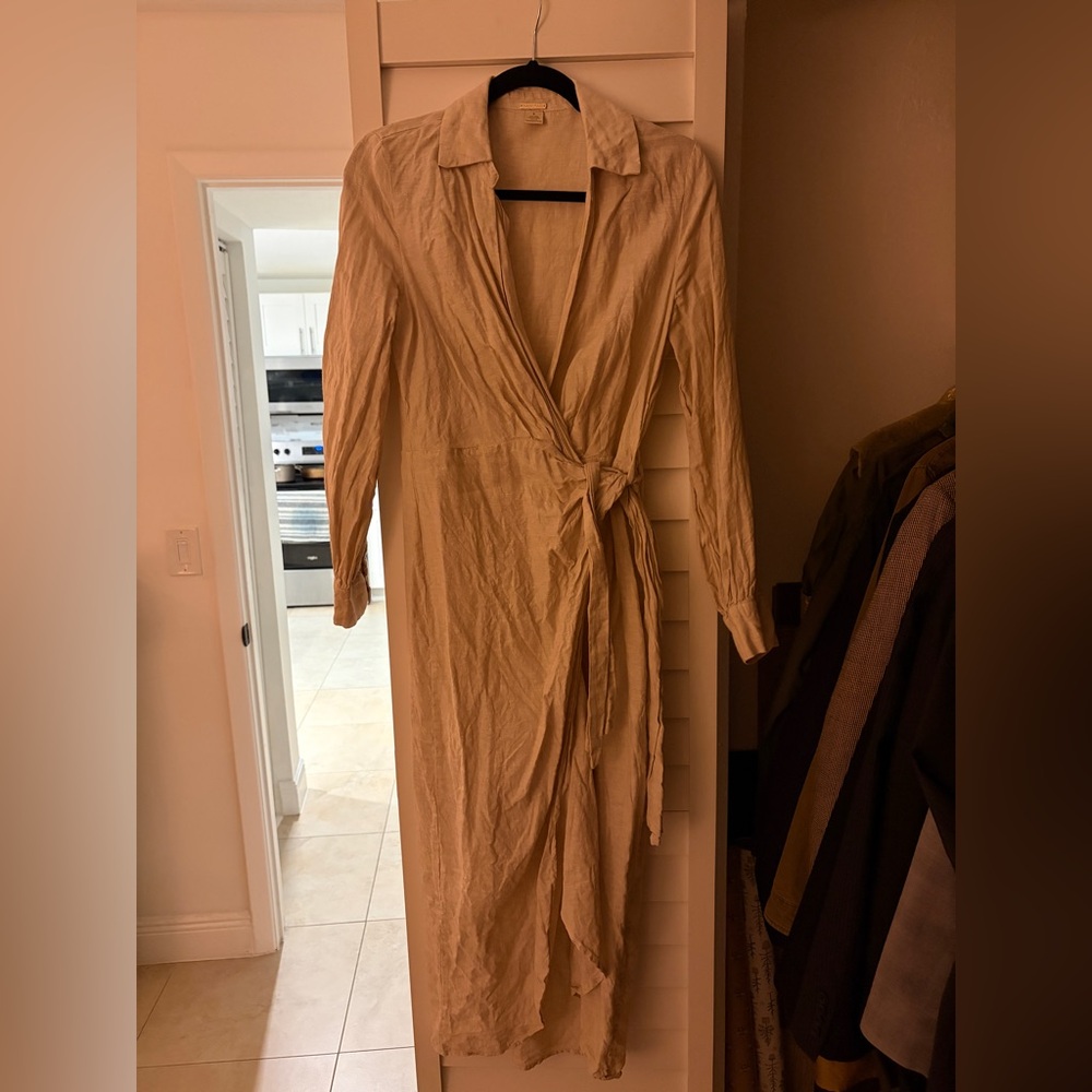 Magaschoni Long-Sleeve Wrap Maxi Dress in Beige-Tan